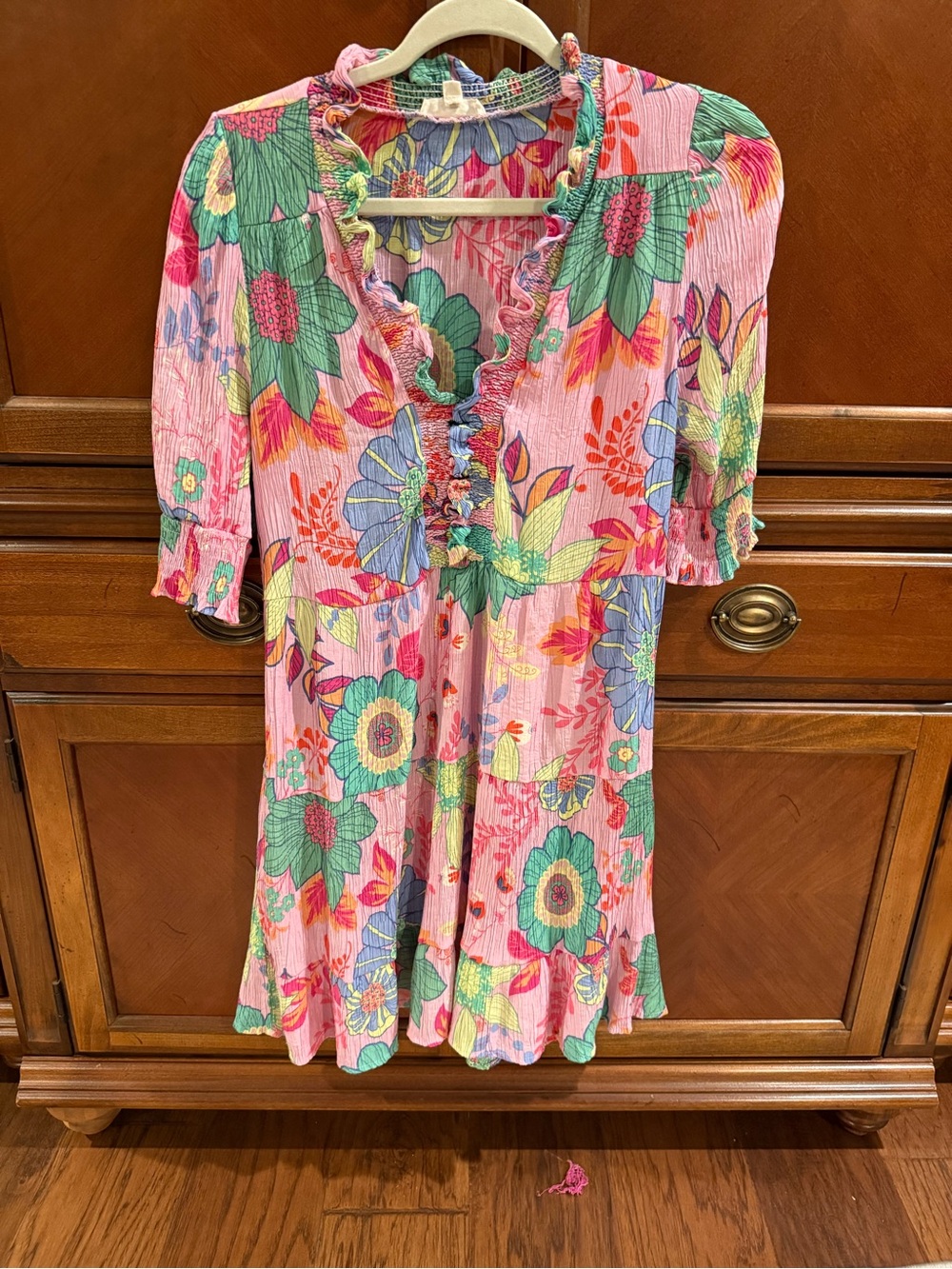 Easel Pink Floral Sundress with Multicolor Blooms